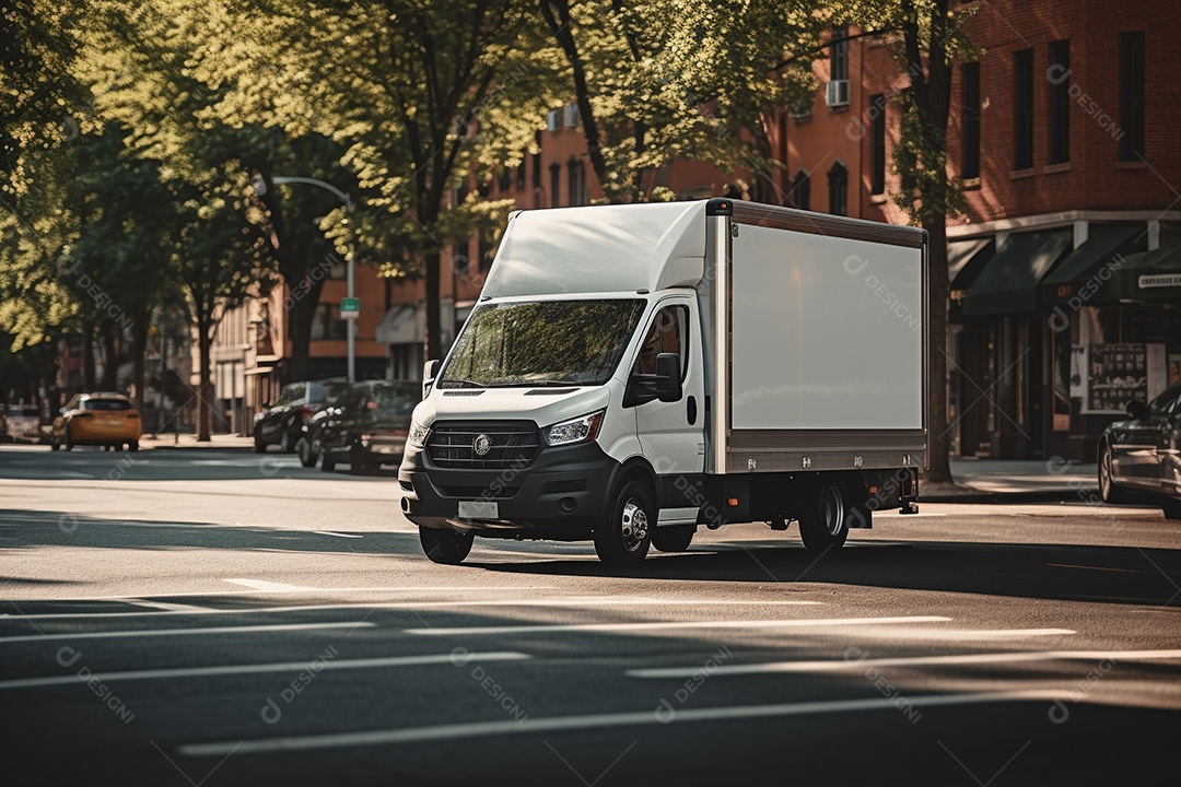 Van de carga branca com um trailer vazio e branco