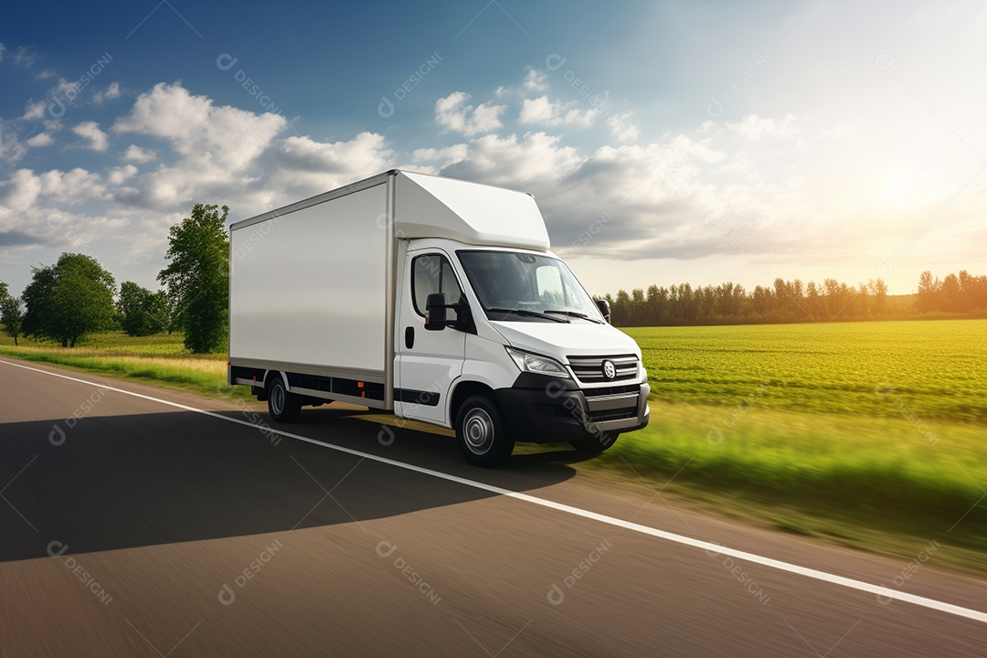 Van de carga branca com um trailer vazio e branco