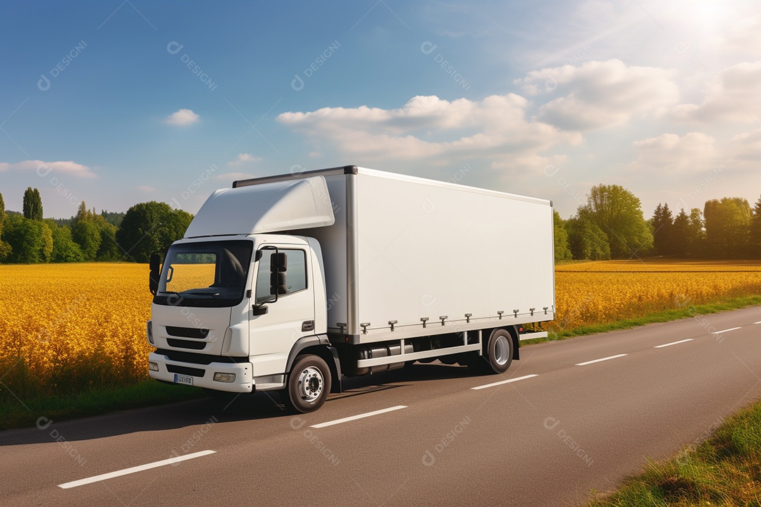 Van de carga branca com um trailer vazio e branco