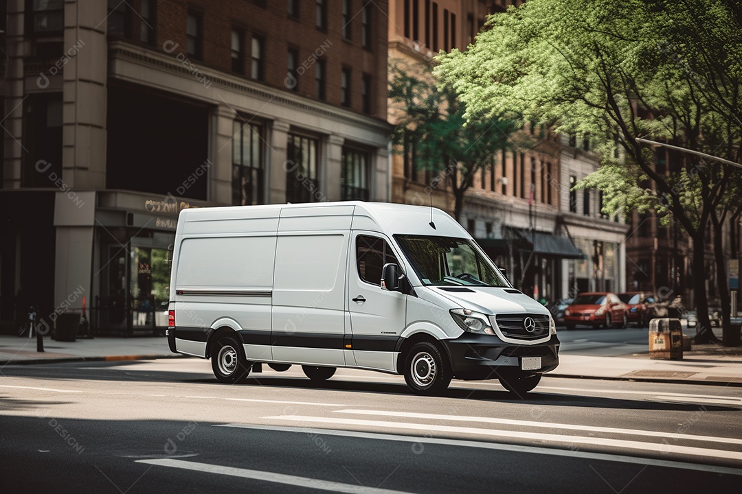 Van de carga branca com um trailer vazio e branco