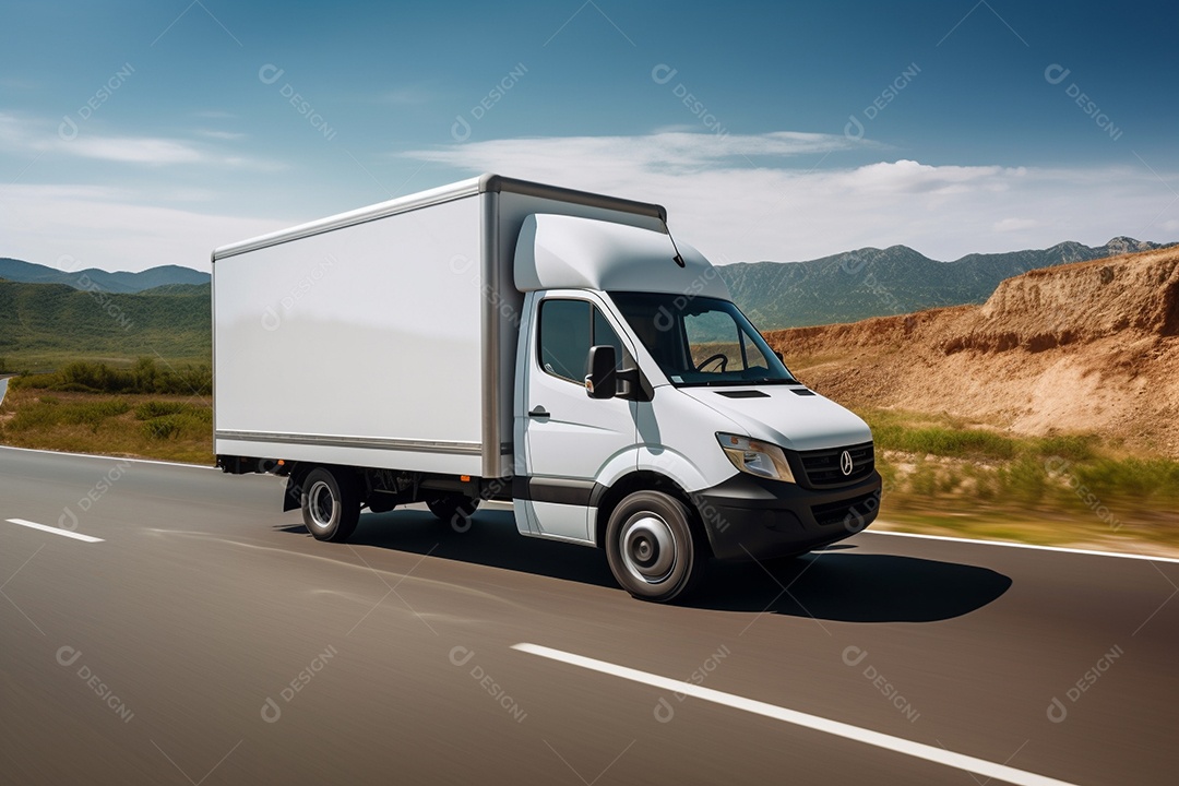 a white cargo van with a white blank empty trailer_229