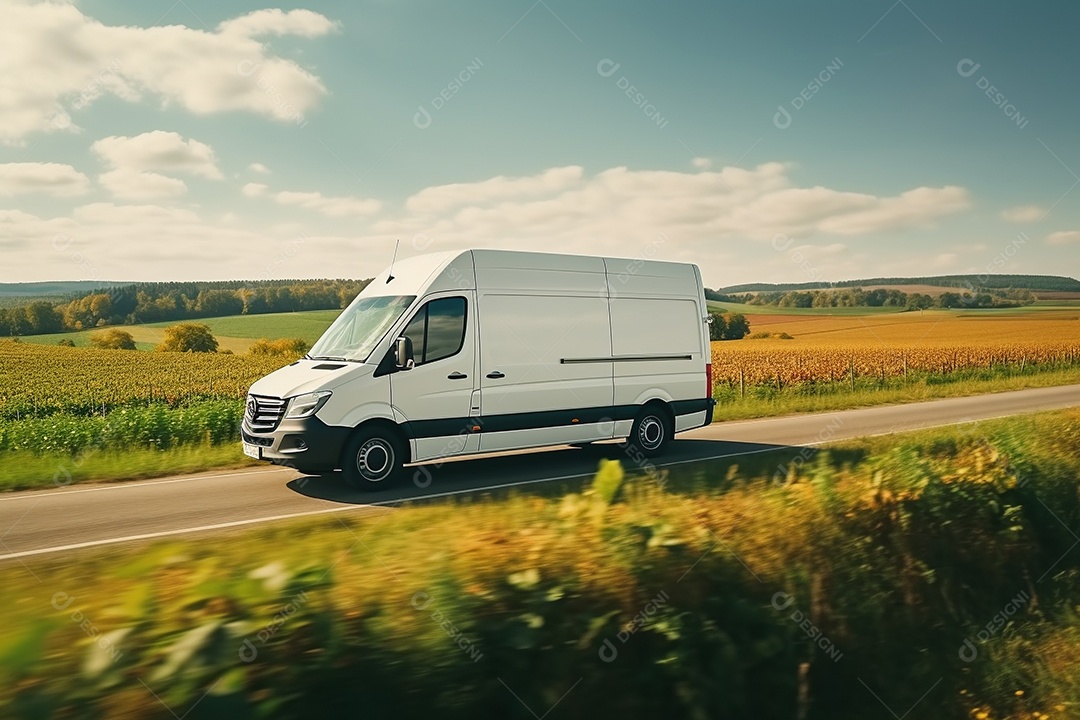 Van de carga branca com um trailer vazio e branco