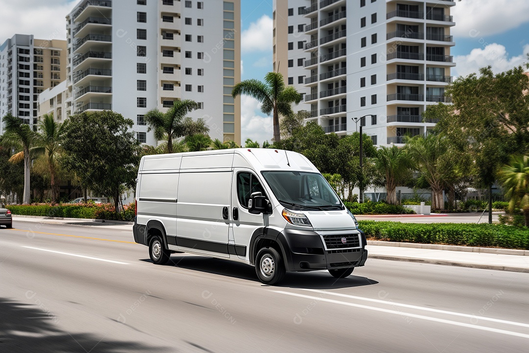 Van de carga branca com um trailer vazio e branco