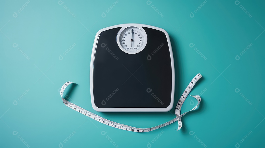 Imagem fitness de uma balança e fita métrica