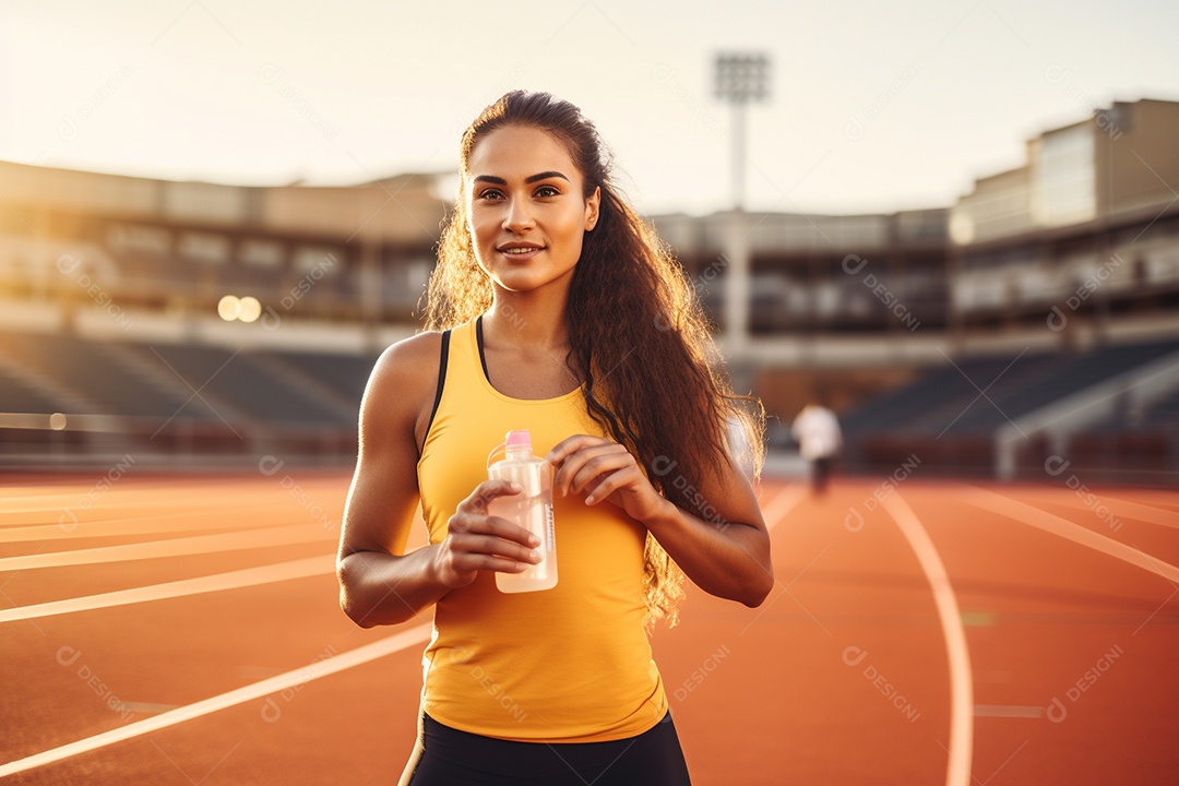 Atleta velocista feminina latina em uma pista