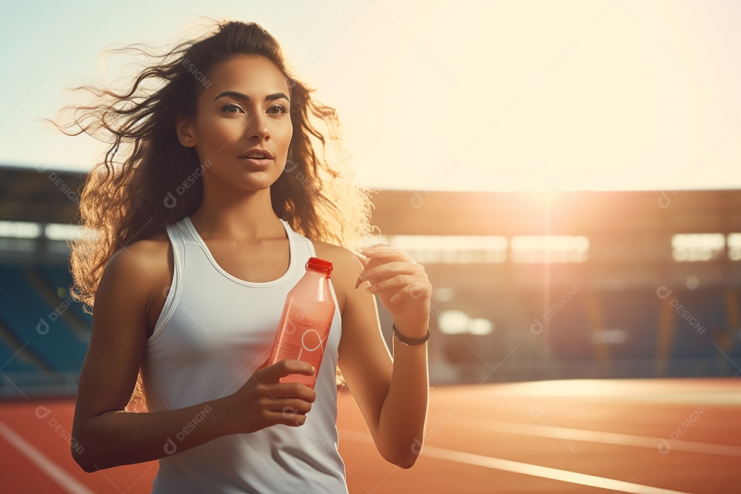 Atleta velocista feminina latina em uma pista