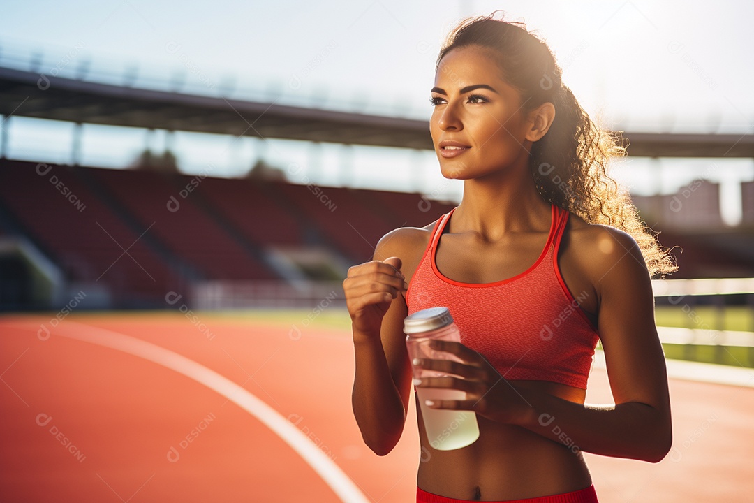 Atleta velocista feminina latina em uma pista