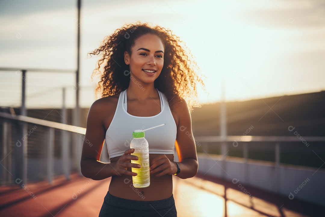 Atleta velocista feminina latina em uma pista