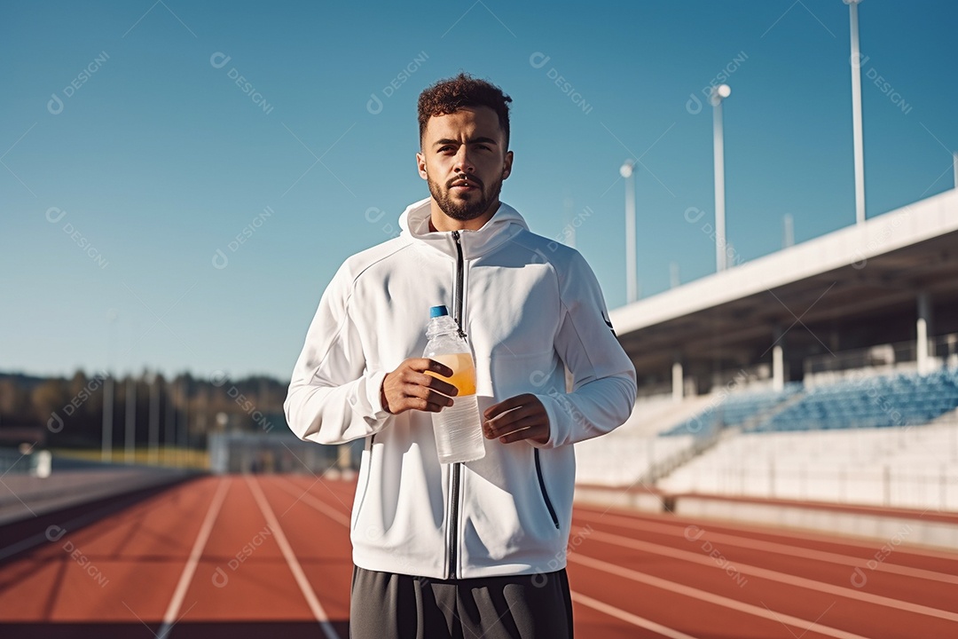 Atleta velocista masculino latino em uma pista