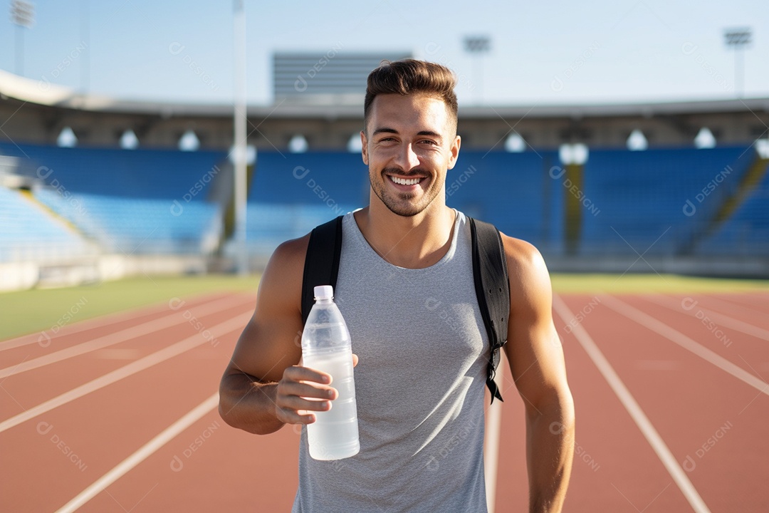 Atleta velocista masculino latino em uma pista