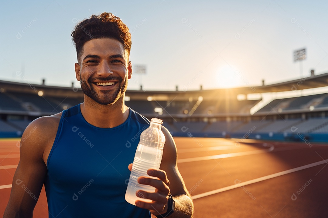 Atleta velocista masculino latino em uma pista