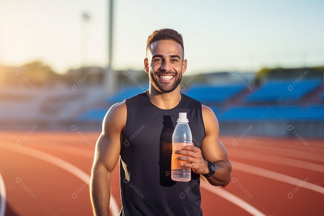Atleta velocista masculino latino em uma pista