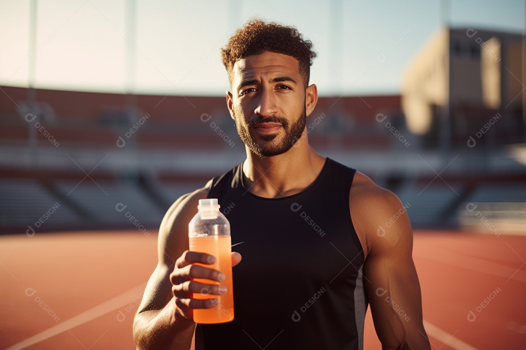 Atleta velocista masculino latino em uma pista