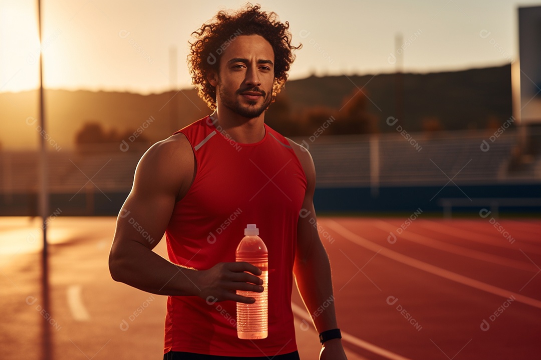 Atleta velocista masculino latino em uma pista