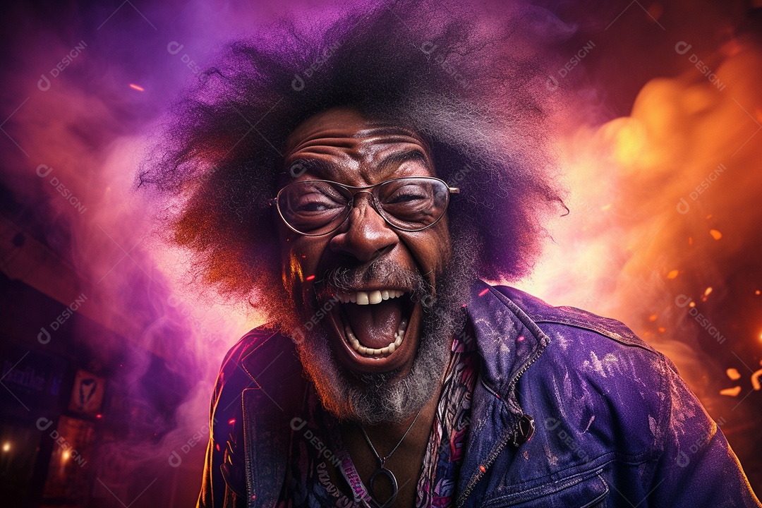 Homem jovem feliz cem uma balada sobre fundo desfocado