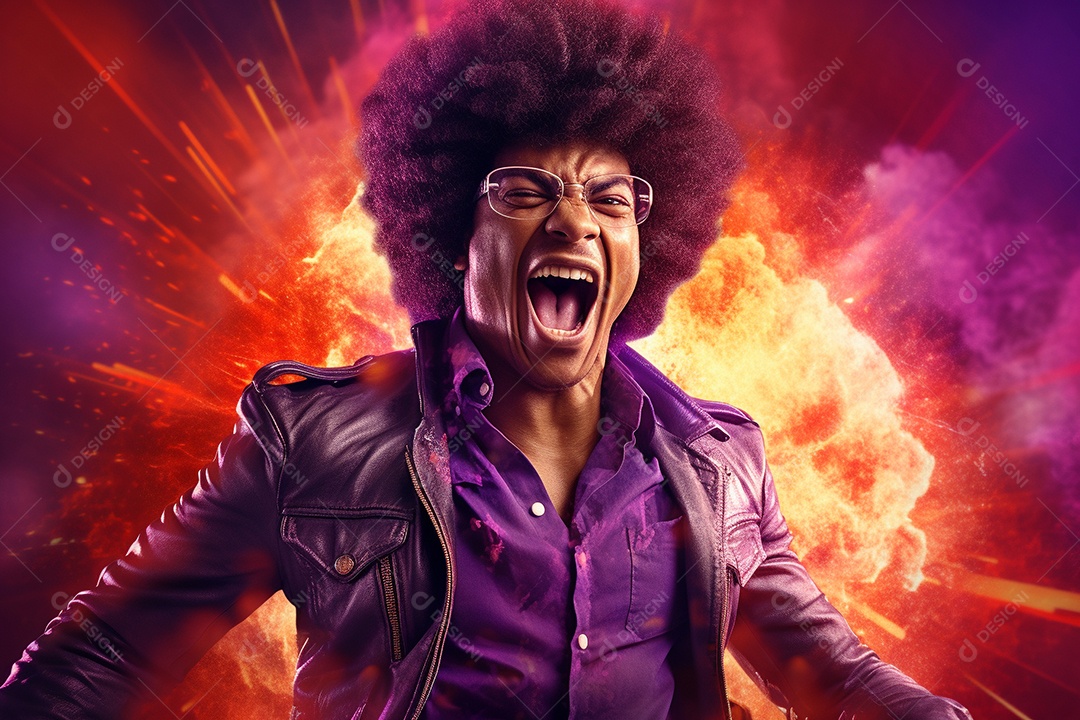 Homem jovem feliz cem uma balada sobre fundo desfocado