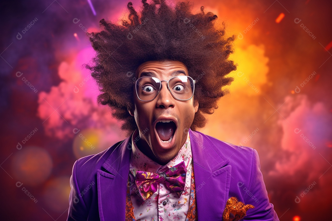 Homem jovem feliz cem uma balada sobre fundo desfocado