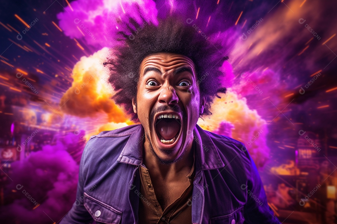 Homem jovem feliz cem uma balada sobre fundo desfocado