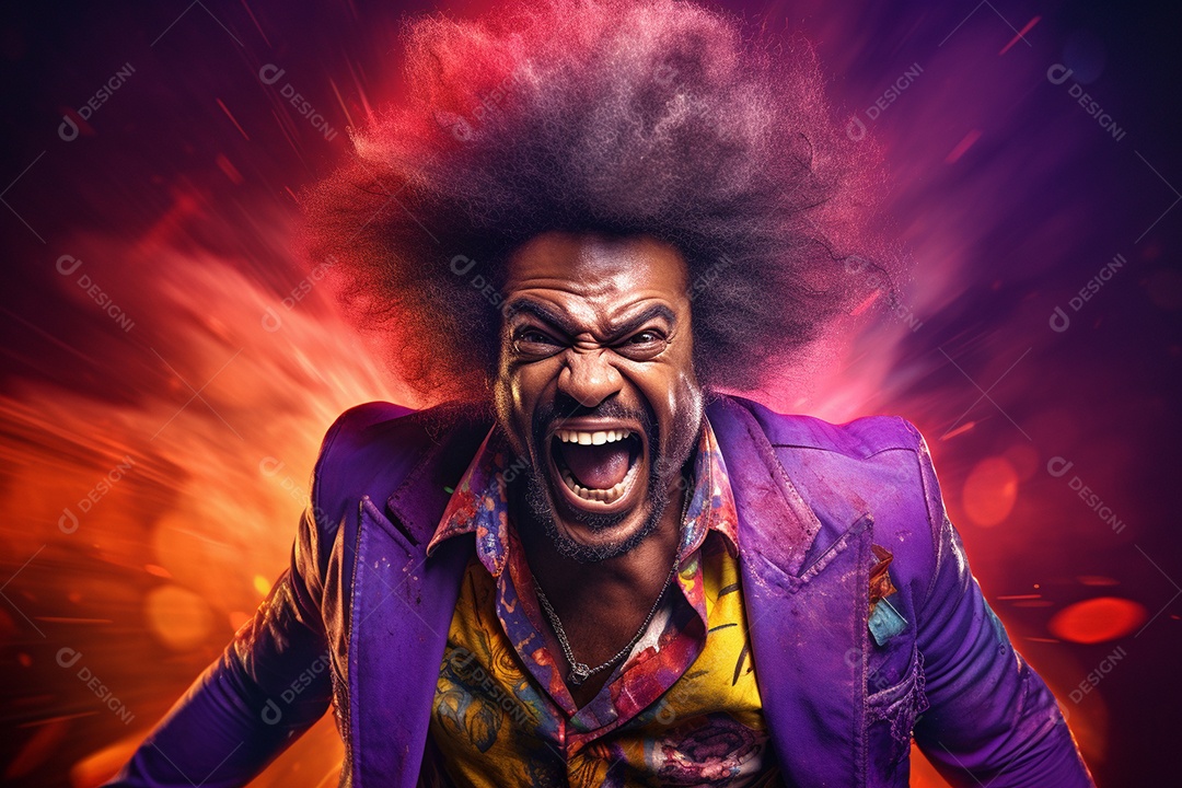 Homem jovem feliz cem uma balada sobre fundo desfocado