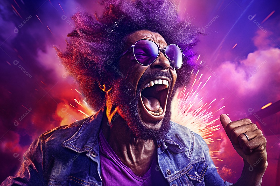 Homem jovem feliz cem uma balada sobre fundo desfocado