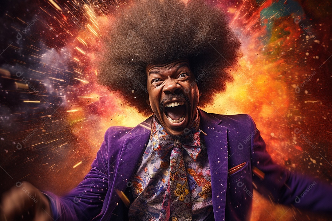 Homem jovem feliz cem uma balada sobre fundo desfocado