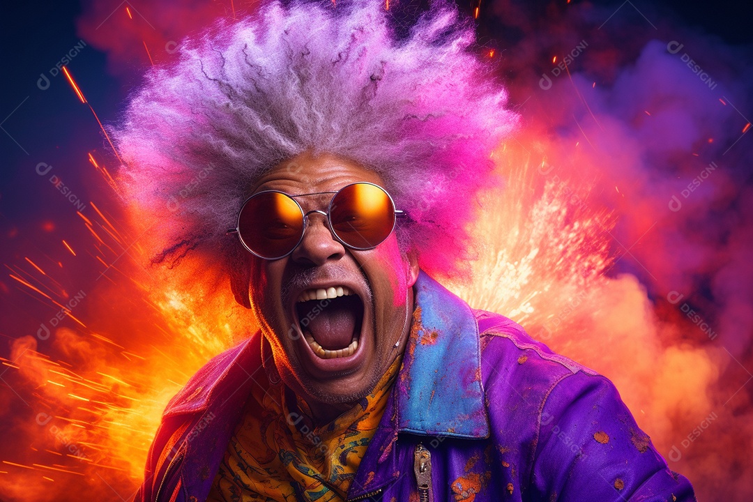 Homem jovem feliz em uma balada sobre fundo desfocado