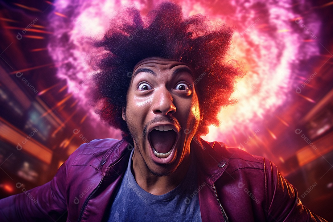 Homem jovem feliz cem uma balada sobre fundo desfocado