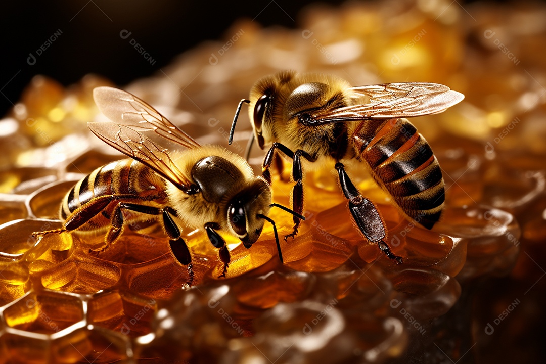 Abelhas operárias, no estilo de foco de natureza morta