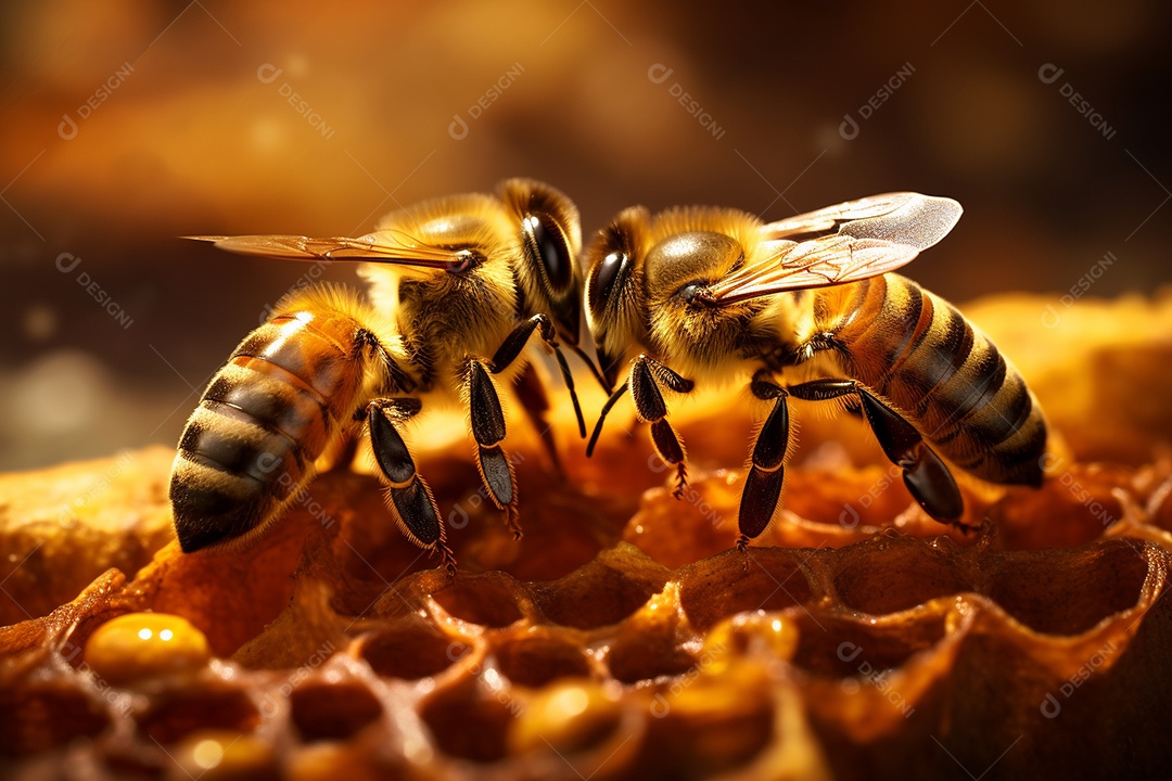 Abelhas operárias, no estilo de foco de natureza morta