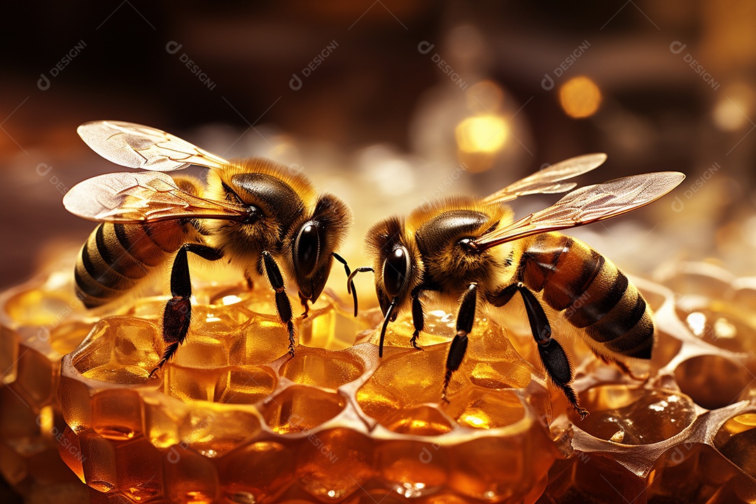 Abelhas operárias, no estilo de foco de natureza morta
