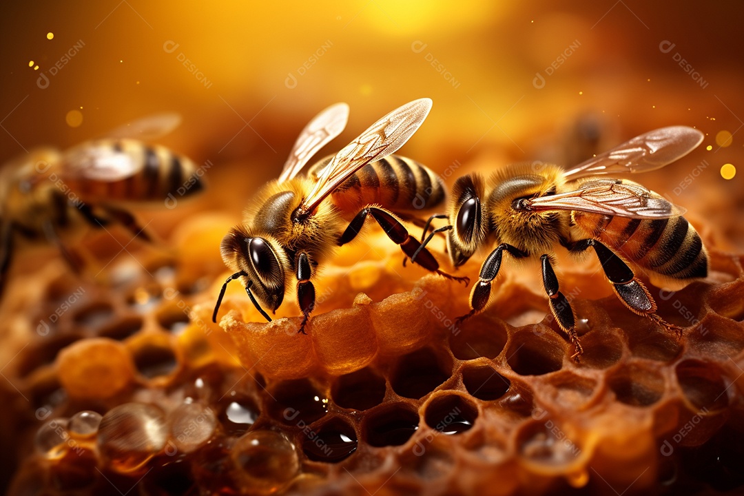 Abelhas operárias, no estilo de foco de natureza morta