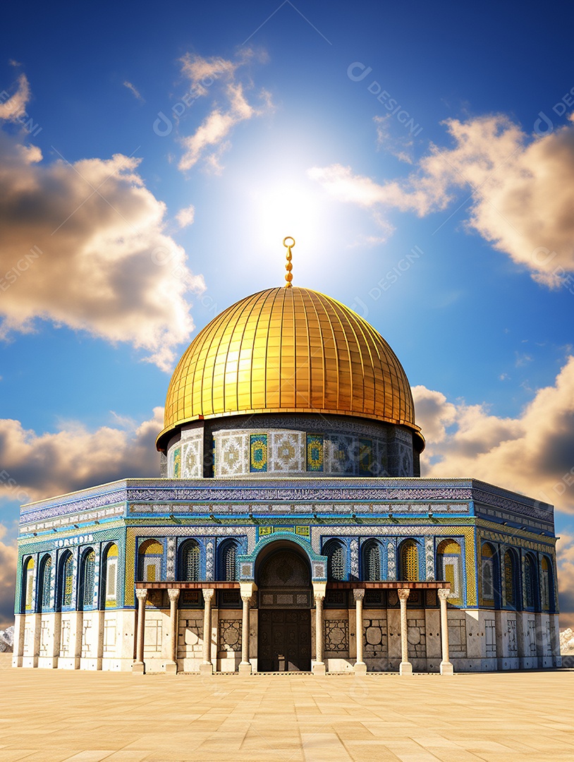 Luxuosa mesquita islâmica com cúpula dourada.