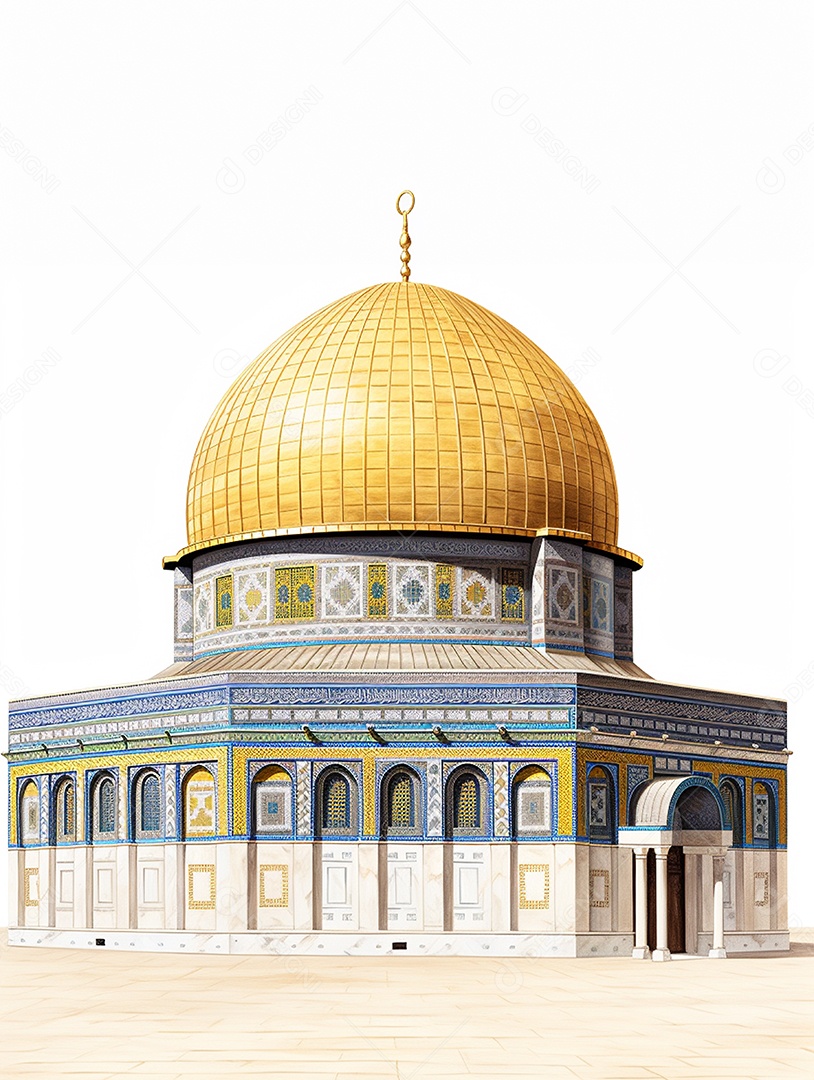 Luxuosa mesquita islâmica com cúpula dourada.