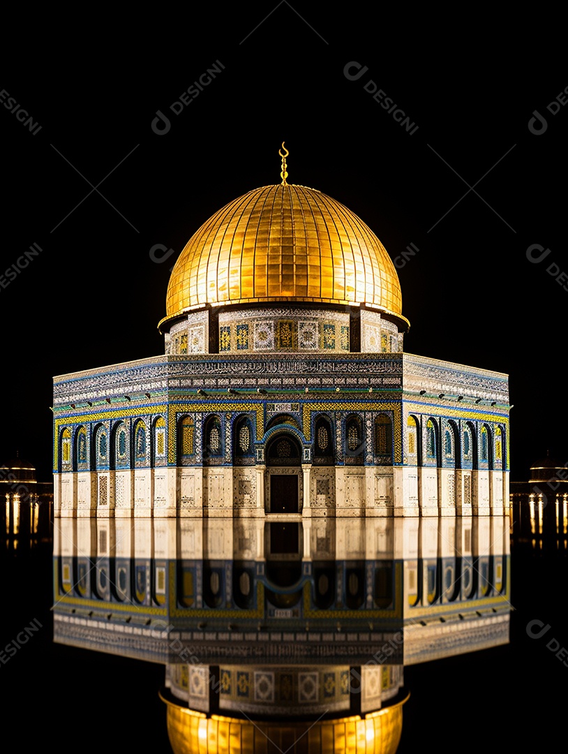 Luxuosa mesquita islâmica com cúpula dourada.