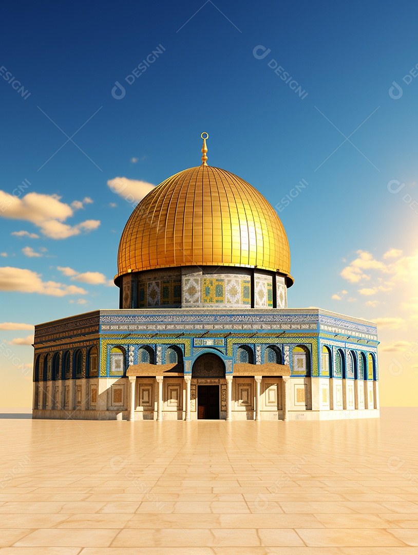 Luxuosa mesquita islâmica com cúpula dourada.