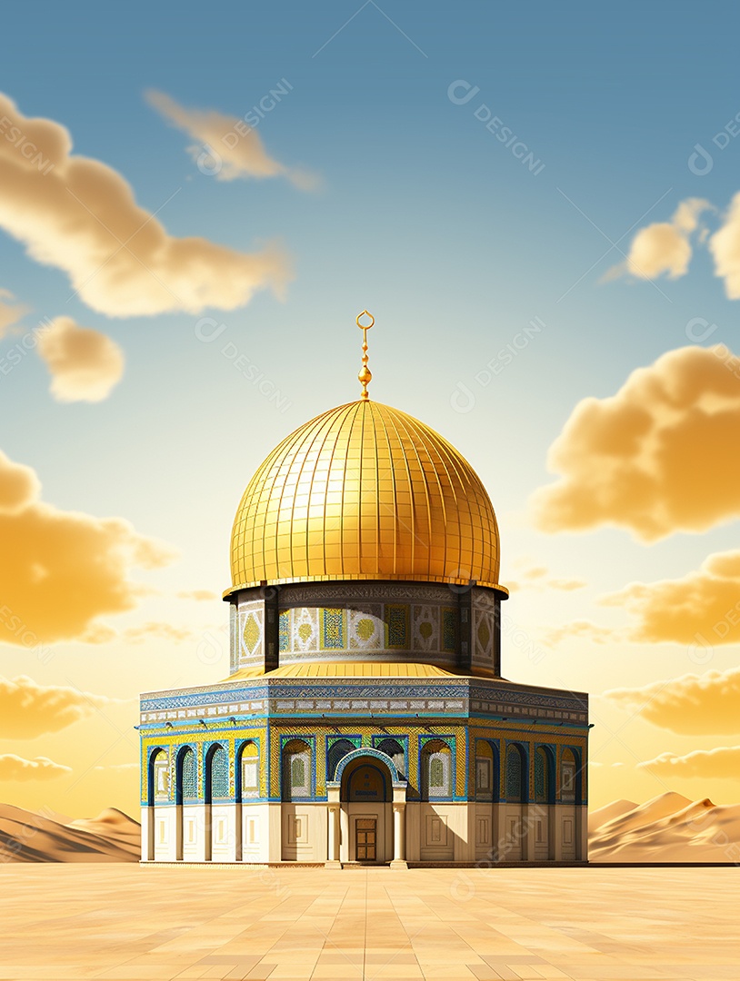 Luxuosa mesquita islâmica com cúpula dourada.