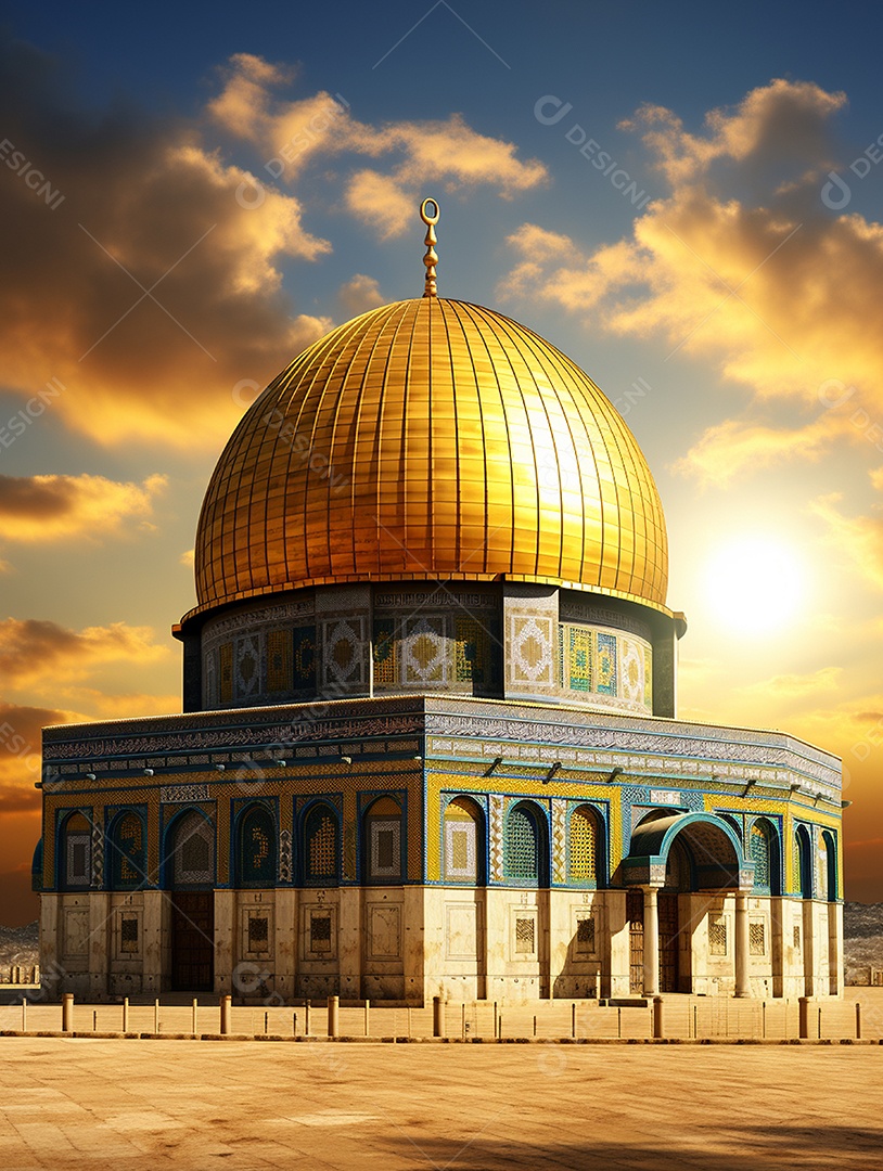 Luxuosa mesquita islâmica com cúpula dourada.