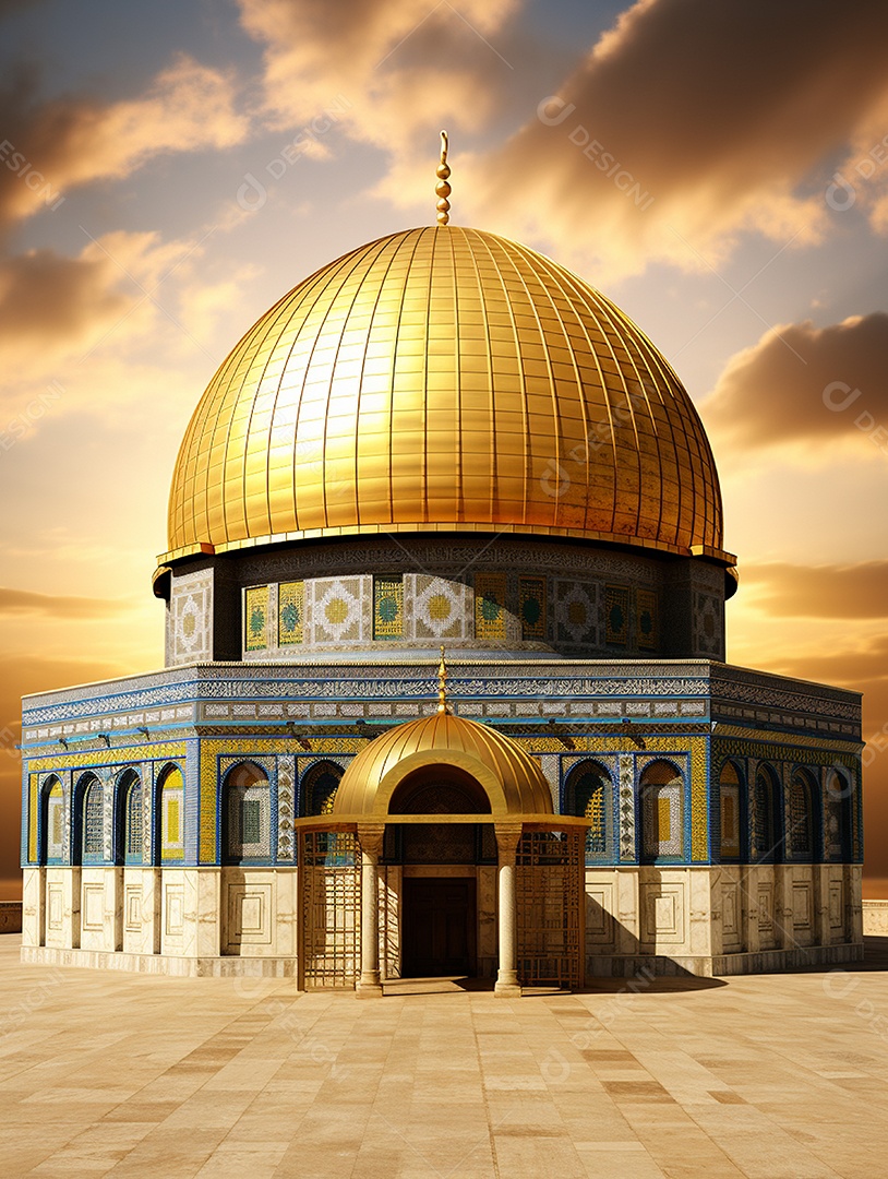 Luxuosa mesquita islâmica com cúpula dourada.