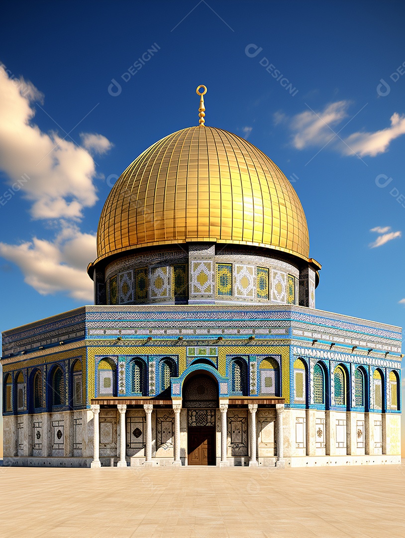 Luxuosa mesquita islâmica com cúpula dourada.