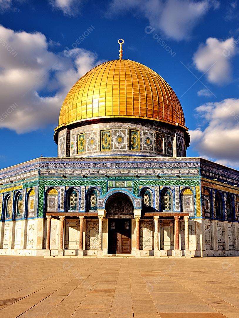 Luxuosa mesquita islâmica com cúpula dourada.