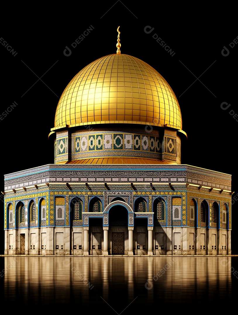 Luxuosa mesquita islâmica com cúpula dourada.