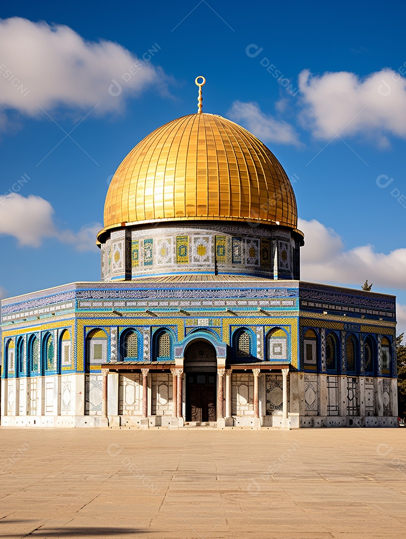 Luxuosa mesquita islâmica com cúpula dourada.