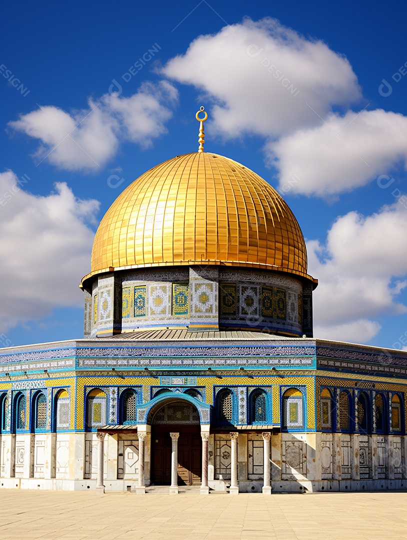 Luxuosa mesquita islâmica com cúpula dourada.