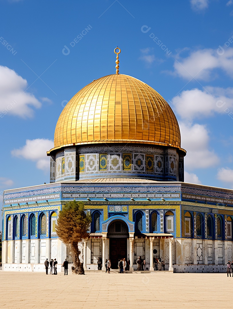 Luxuosa mesquita islâmica com cúpula dourada.