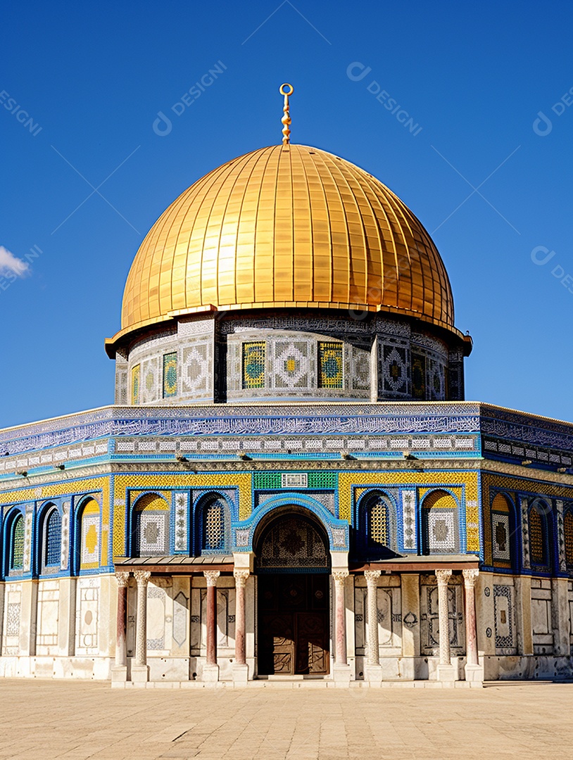 Luxuosa mesquita islâmica com cúpula dourada.