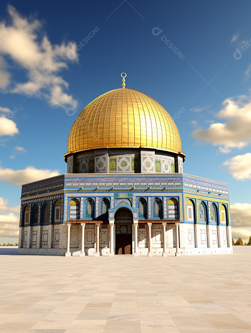 Luxuosa mesquita islâmica com cúpula dourada.