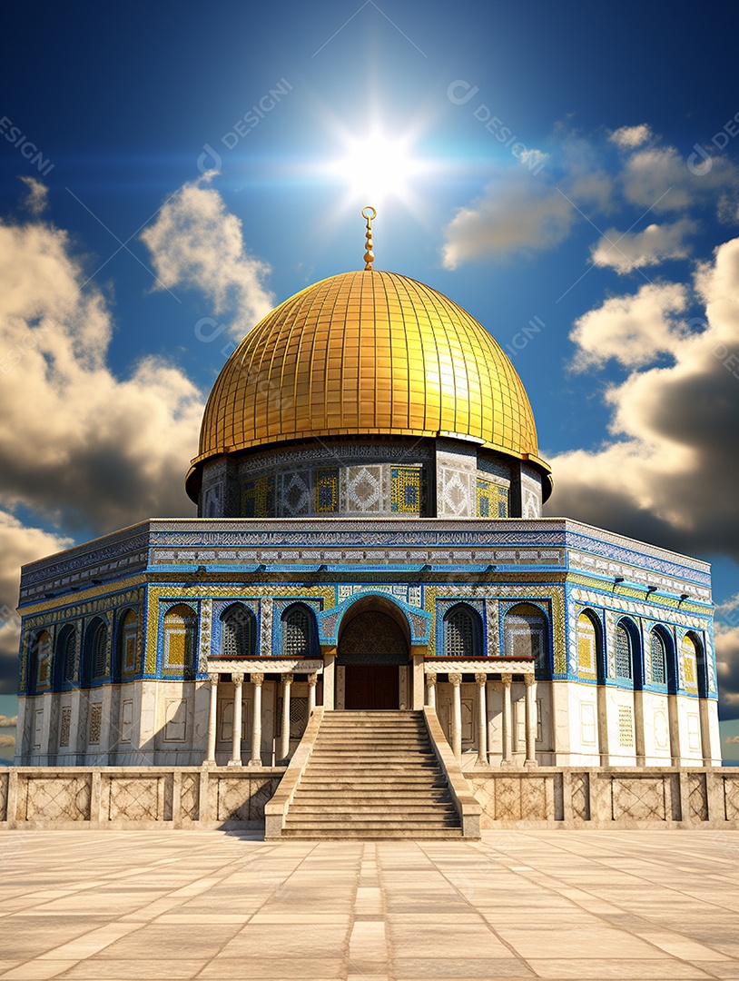 Luxuosa mesquita islâmica com cúpula dourada.