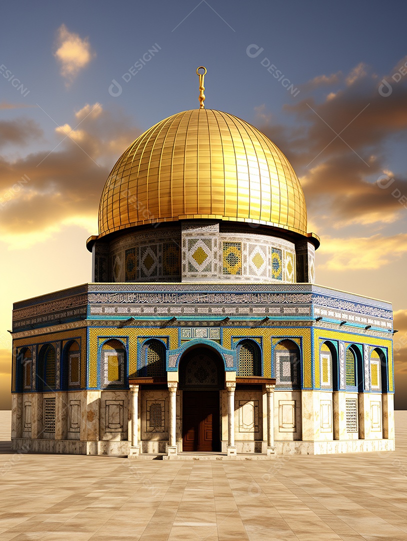 Luxuosa mesquita islâmica com cúpula dourada.