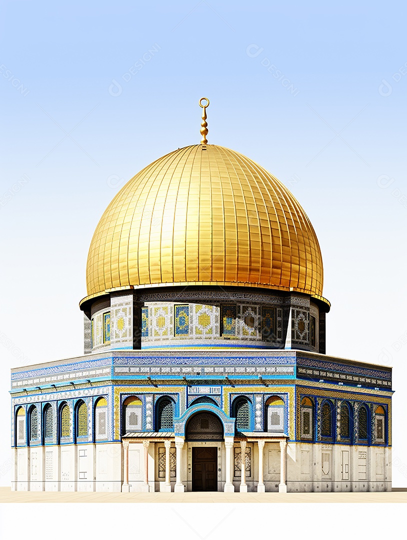 Luxuosa mesquita islâmica com cúpula dourada.