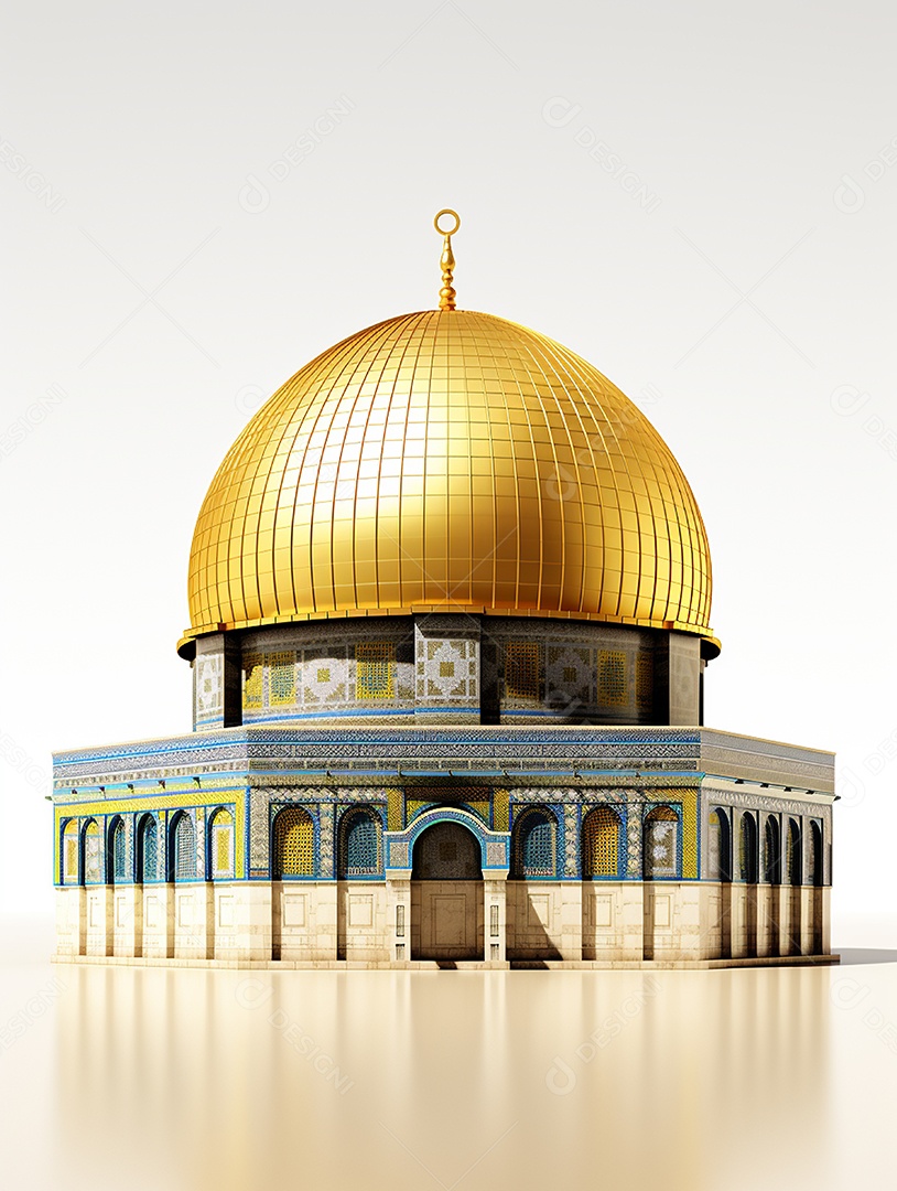 Luxuosa mesquita islâmica com cúpula dourada.